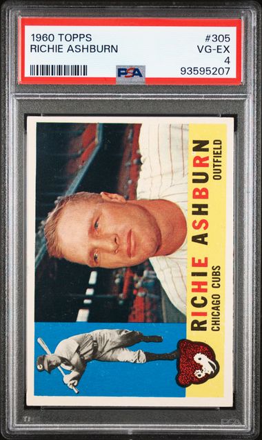 Graded 1960 Topps Richie Ashburn #305 Baseball Card PSA 4 VG-EX
