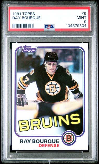 Graded 1981 Topps Ray Bourque #5 2nd Year Hockey Card PSA 9 Mint
