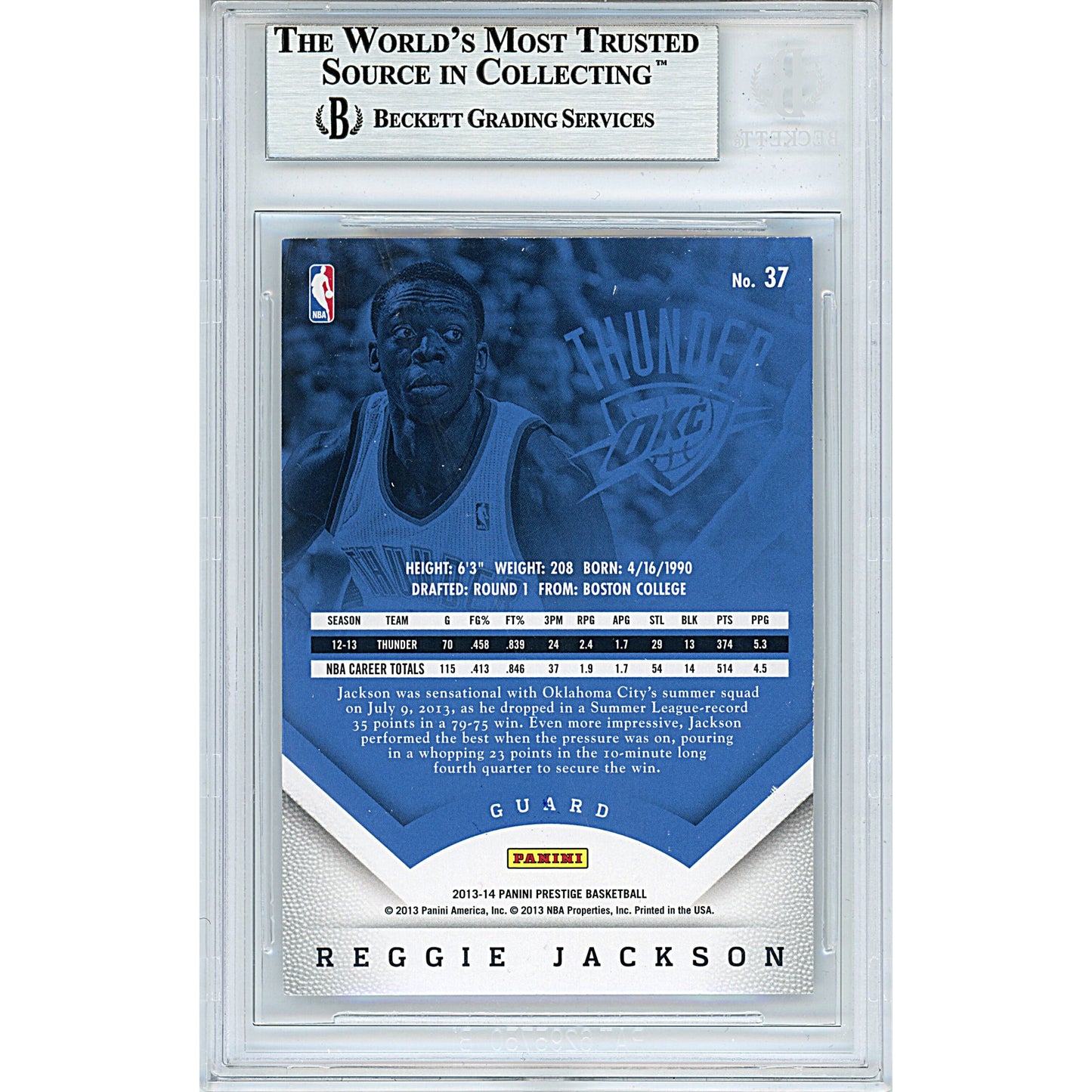 Reggie Jackson Signed OKC Thunder 2013-14 Panini Prestige Basketball Card Beckett Slab