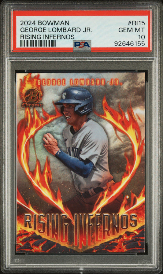 Graded 2024 Topps Bowman George Lombard Jr #RI15 Rising Infernos Rookie RC Baseball Card PSA 10 Gem Mint