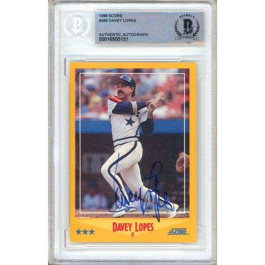 1988 Score #489 Davey Lopes Houston Astros Autographed Trading Card — Beckett Authentication