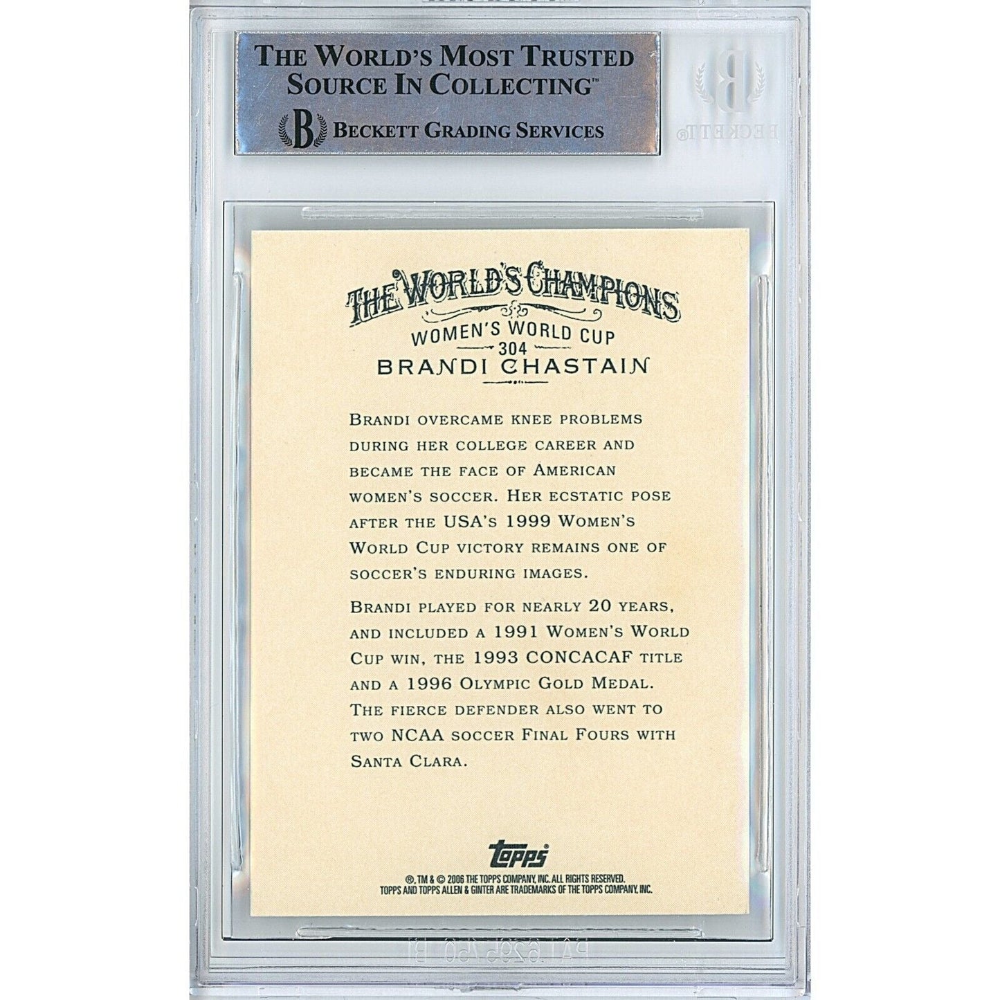2006 Topps Allen and Ginter #304 — Brandi Chastain Team USA Autographed Trading Card — Beckett Authentication - Sport Cards