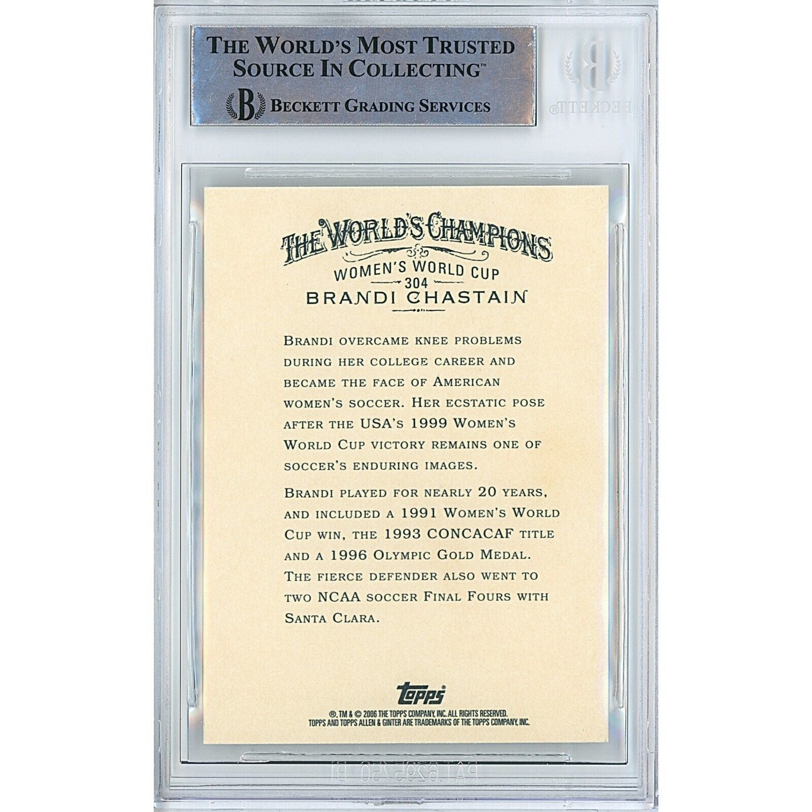 2006 Topps Allen and Ginter #304 — Brandi Chastain Team USA Autographed Trading Card — Beckett Authentication - Sport Cards
