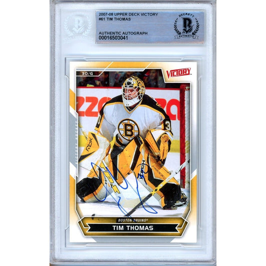 Tim Thomas Boston Bruins Signed 2007-08 Upper Deck Victory Card Beckett Auth Auto Slab