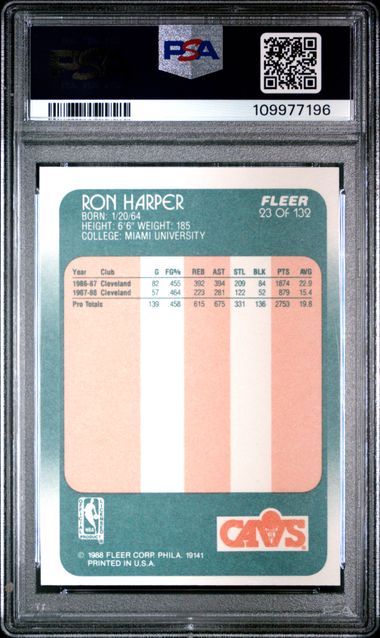Graded 1988 Fleer Ron Harper #23 2nd Year Basketball Card PSA 7 NM - Sport Cards