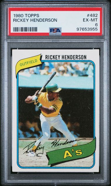Graded 1980 Topps Rickey Henderson #482 Rookie RC Baseball Card PSA 6 EX-MT - Sport Cards