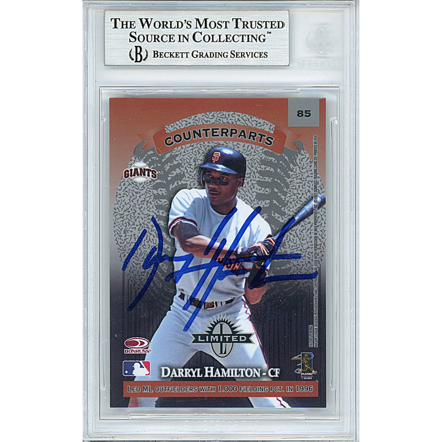 Rickey Henderson and Darryl Hamilton Signed 1997 Donruss Limited Baseball Card Beckett Slab