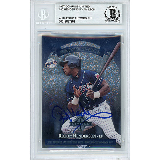 Rickey Henderson and Darryl Hamilton Signed 1997 Donruss Limited Baseball Card Beckett Slab