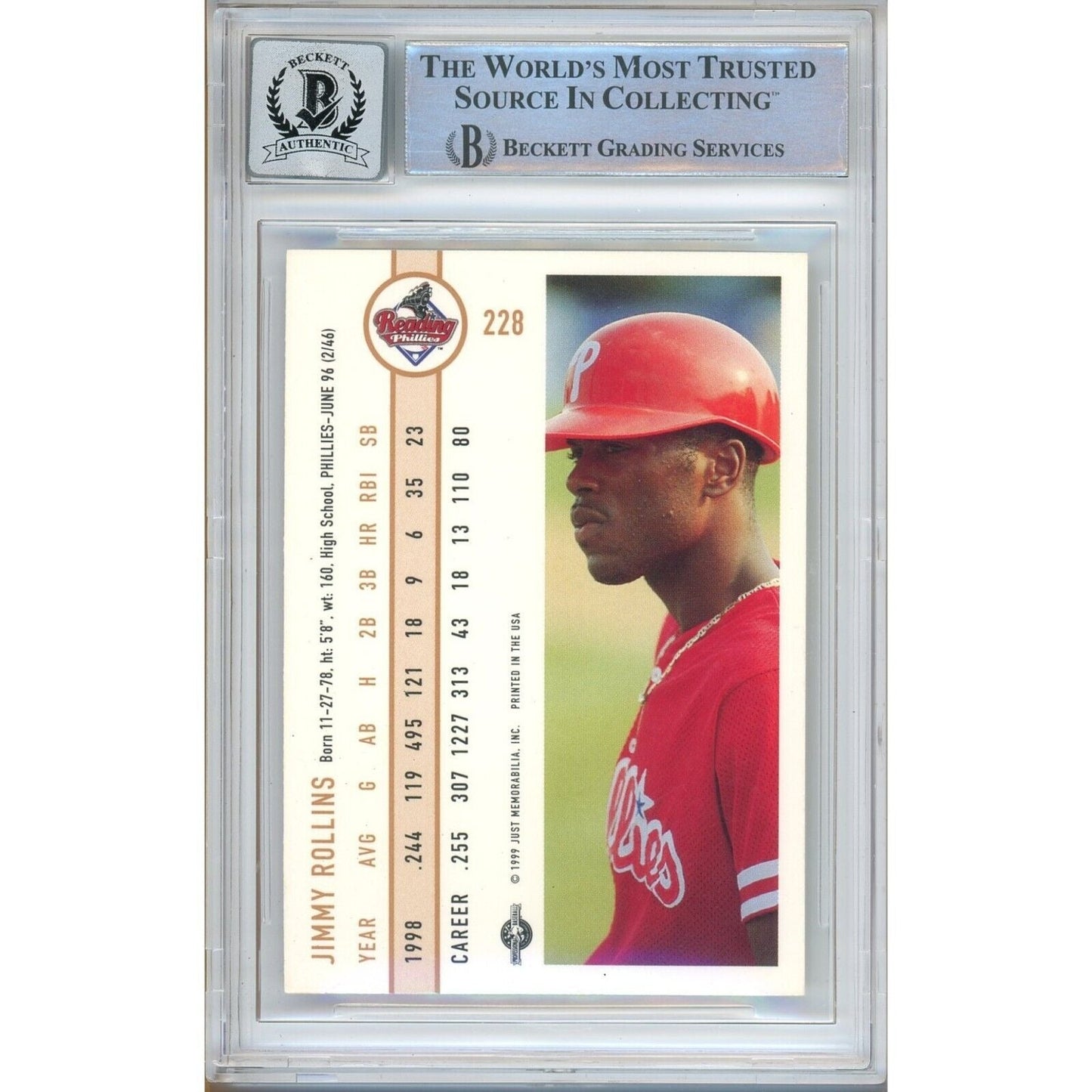 1999 — Jimmy Rollins Phillies Autographed Trading Card — Beckett Authentication