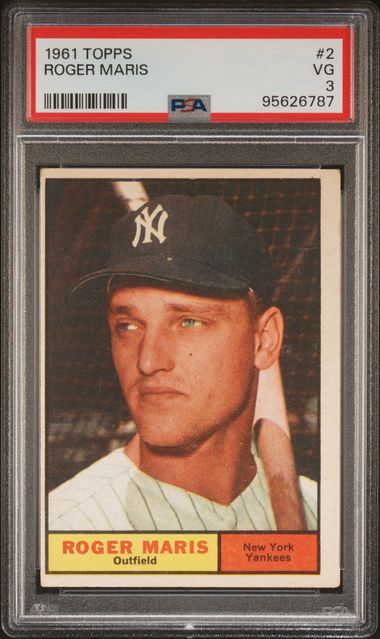 Graded 1961 Topps Roger Maris #2 Baseball Card PSA 3 Very Good