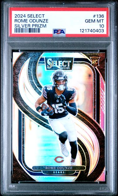 Graded 2024 Panini Select Rome Odunze #136 Silver Prizm Rookie RC Football Card PSA 10 Gem Mint