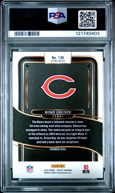 Graded 2024 Panini Select Rome Odunze #136 Silver Prizm Rookie RC Football Card PSA 10 Gem Mint