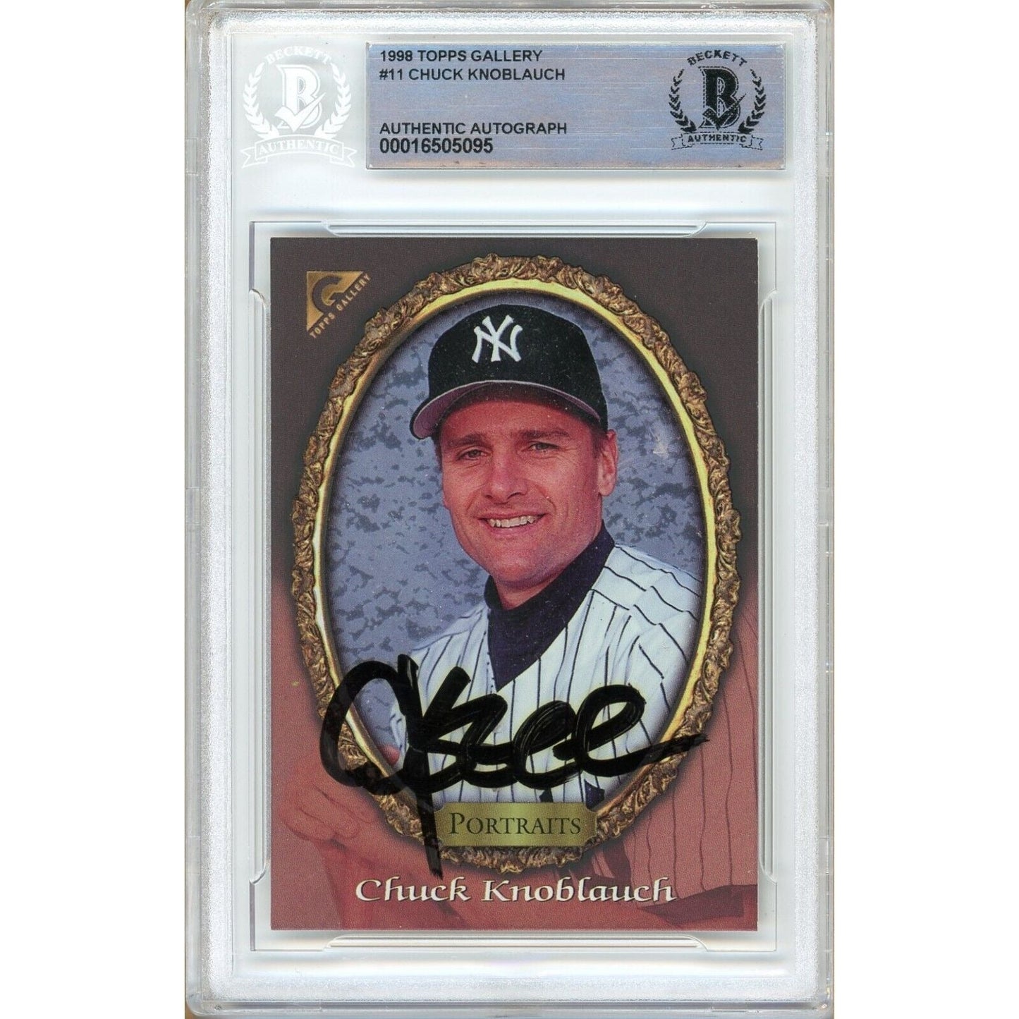 1998 Topps Gallery #11 — Chuck Knoblauch New York Yankees Autographed Trading Card — Beckett Authentication