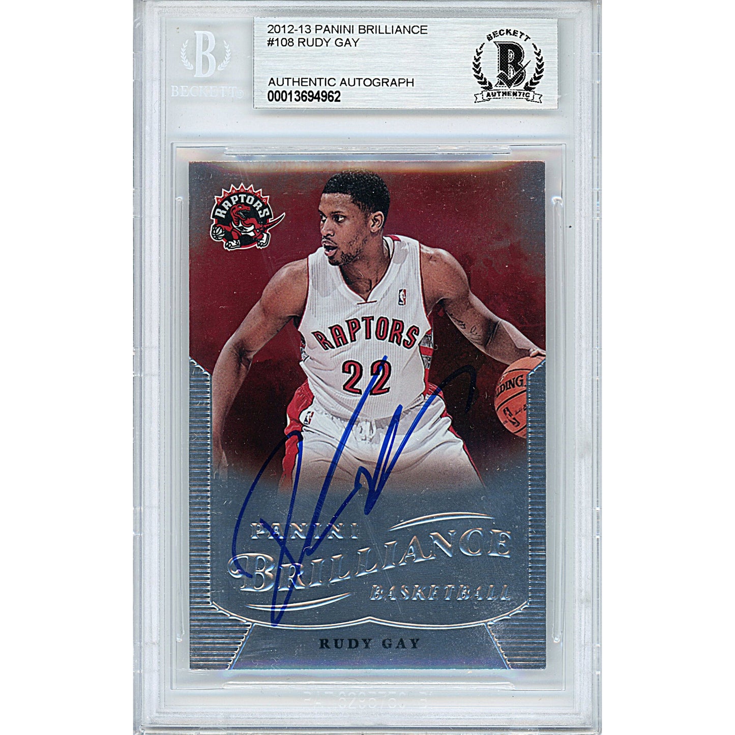 Rudy Gay Signed Toronto Raptors 2012-13 Panini Brilliance Basketball Card Beckett Slab