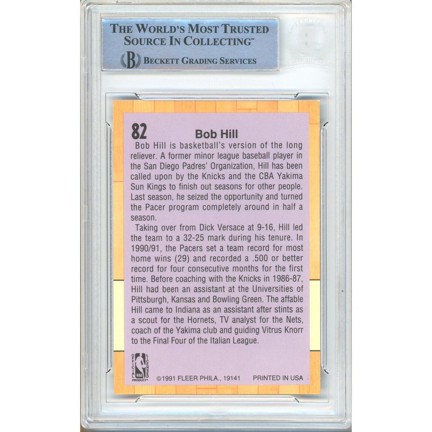1991-92 Fleer #82 — Bob Hill Indiana Pacers Autographed Trading Card — Beckett Authentication