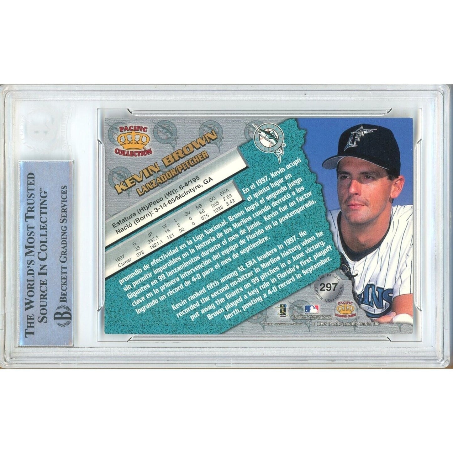 1998 Pacific #297 — Kevin Brown Miami Marlins Autographed Trading Card — Beckett Authentication