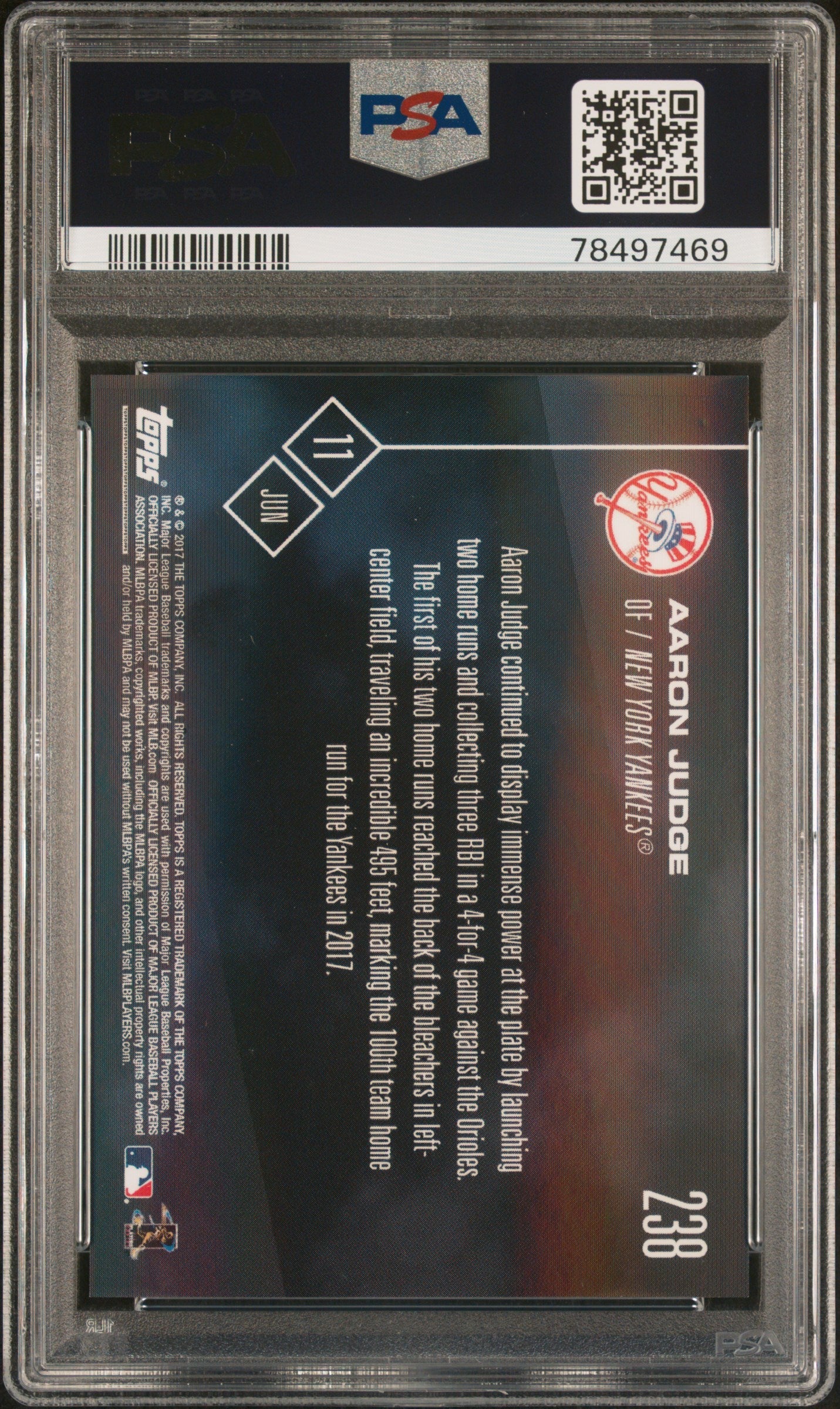 Graded 2017 Topps Now Aaron Judge #238 Rookie RC Baseball Card PSA 10 Gem Mint