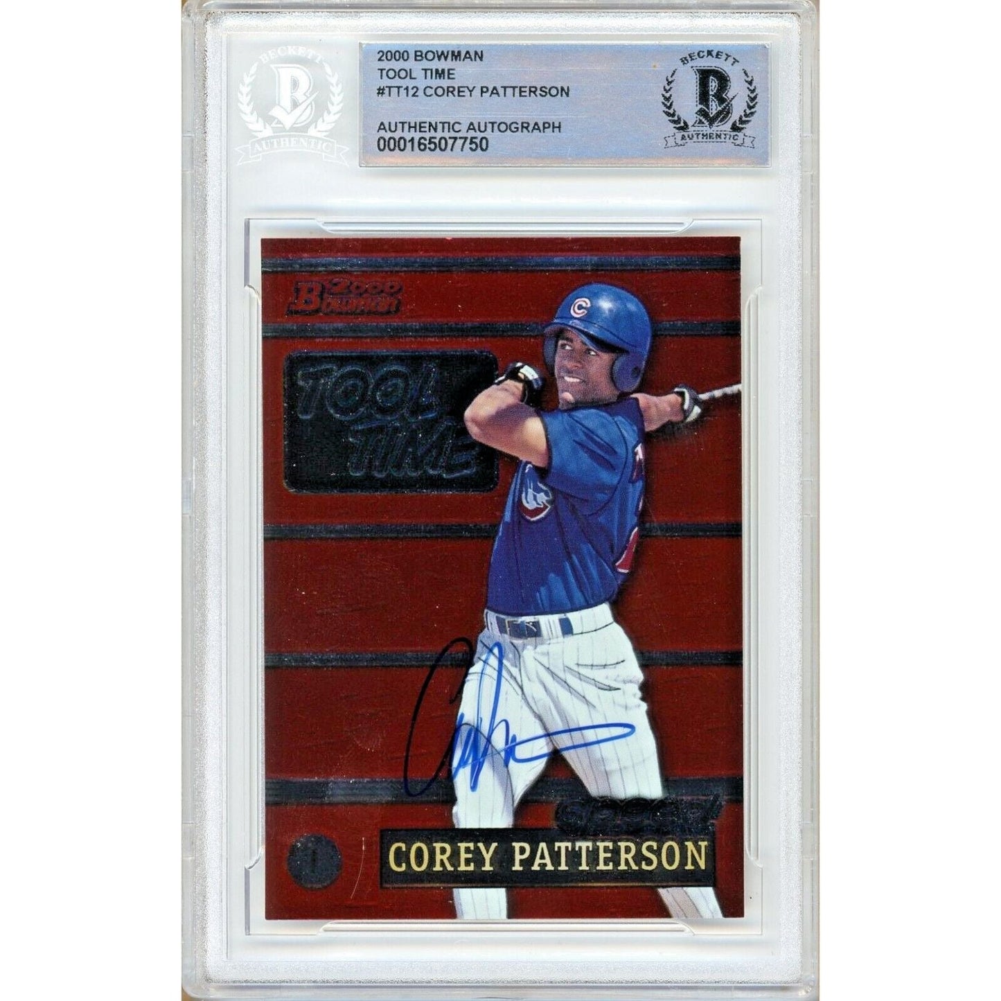 2000 Bowman Tool Time #TT12 — Corey Patterson Chicago Cubs Autographed Trading Card — Beckett Authentication