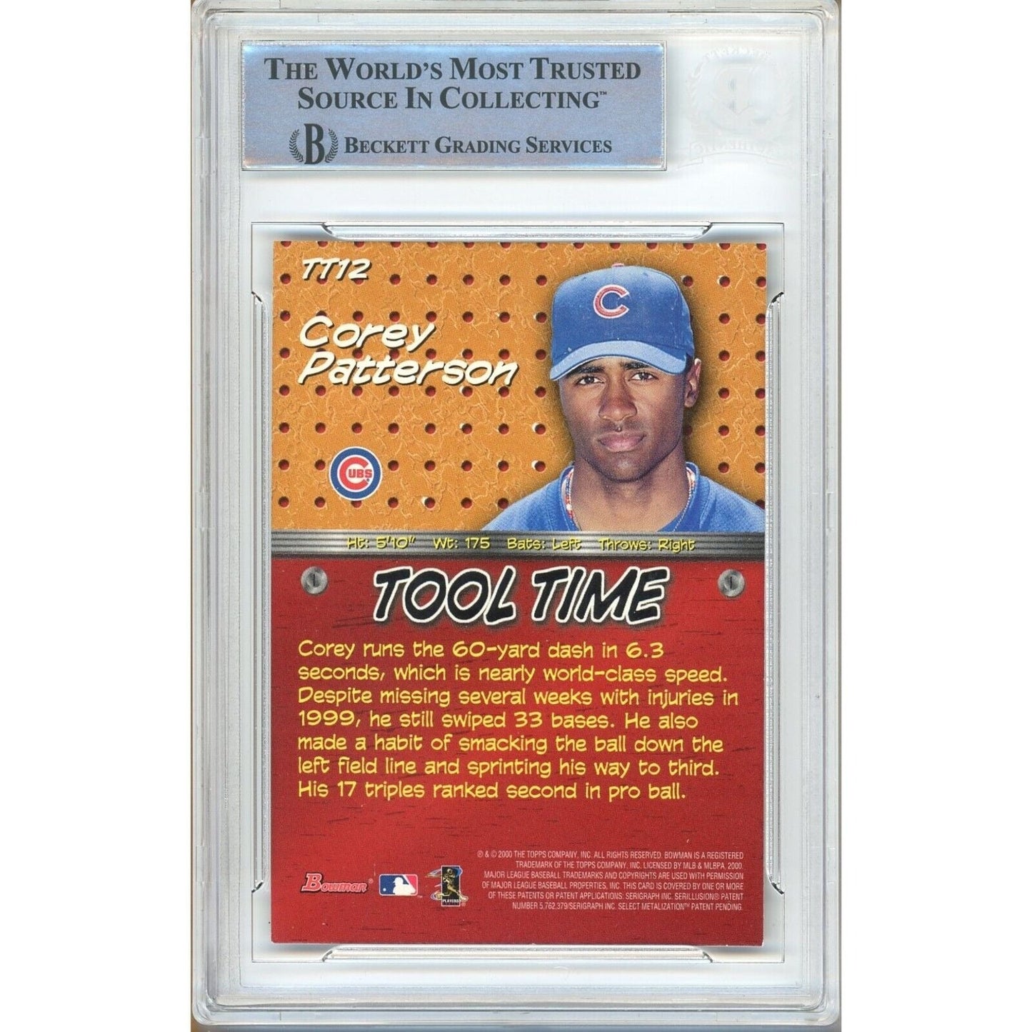 2000 Bowman Tool Time #TT12 — Corey Patterson Chicago Cubs Autographed Trading Card — Beckett Authentication