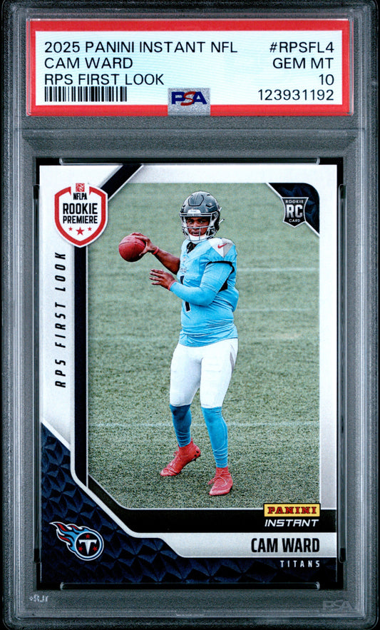 Graded 2025 Panini Instant Cam Ward #RPSFL4 RPS First Look Rookie RC Football Card PSA 10 Gem Mint