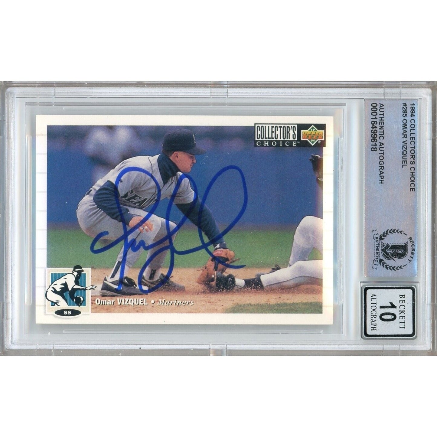 Omar Vizquel Seattle Mariners Signed 1994 Collectors Choice Card BGS Auto 10 Graded Slab