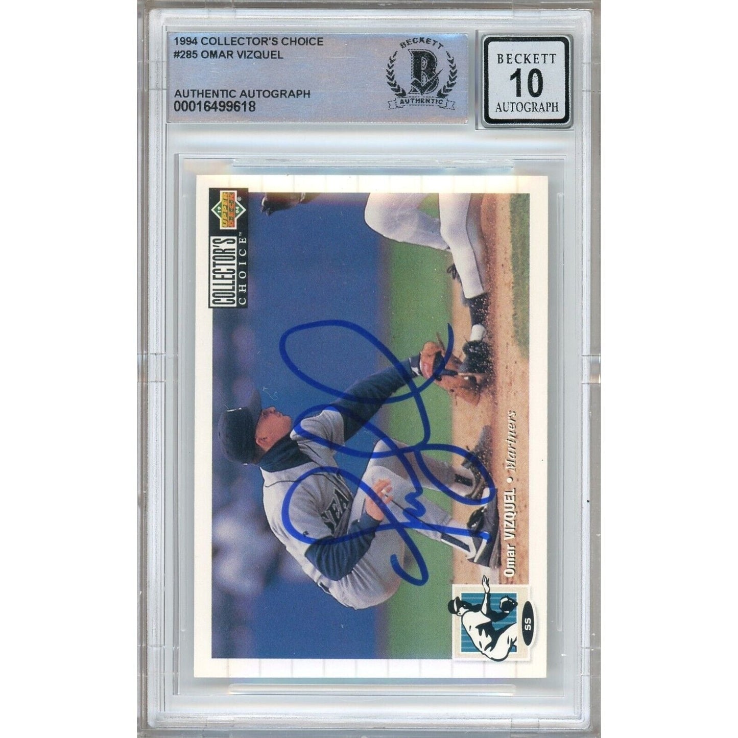 Omar Vizquel Seattle Mariners Signed 1994 Collectors Choice Card BGS Auto 10 Graded Slab