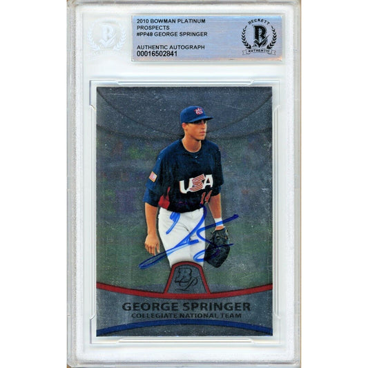 2010 Bowman Platinum Prospects #PP48 — George Springer Houston Astros Autographed Trading Card — Beckett Authentication