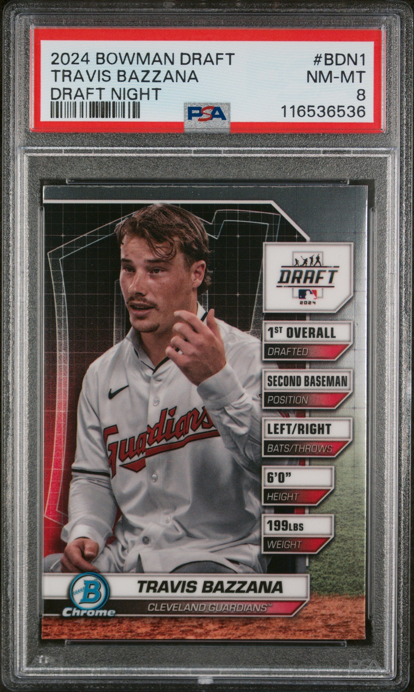 Graded 2024 Topps Bowman Draft Travis Bazzana #BDN1 Draft Night Rookie RC Baseball Card PSA 8 Near Mint