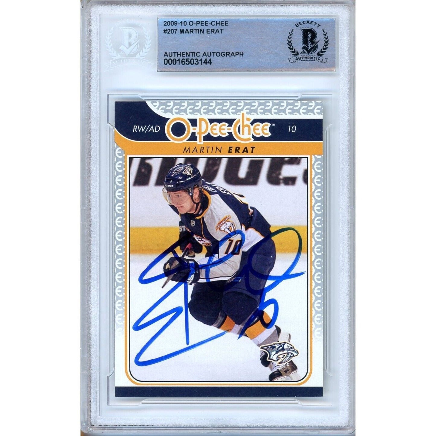Martin Erat Nashville Predators Signed 2009-10 O-Pee-Chee Hockey Card Beckett Auth Auto