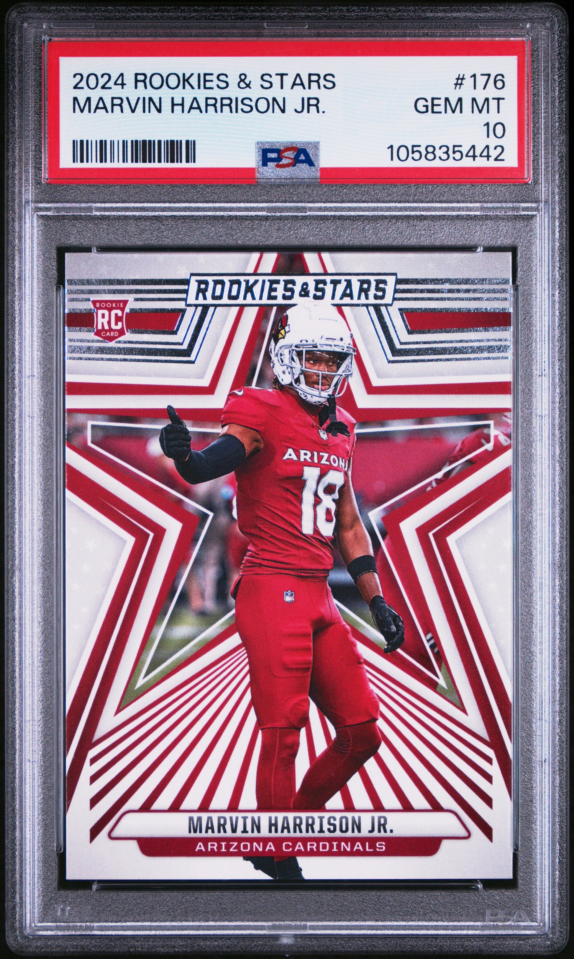 Graded 2024 Panini Rookies & Stars Marvin Harrison Jr #176 Rookie RC Football Card PSA 10 Gem Mint - Sport Cards
