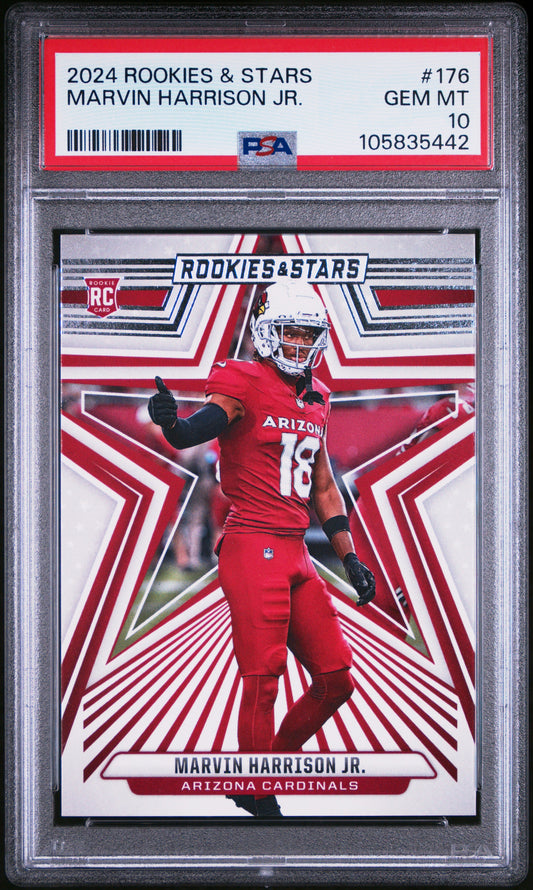 Graded 2024 Panini Rookies & Stars Marvin Harrison Jr #176 Rookie RC Football Card PSA 10 Gem Mint - Sport Cards