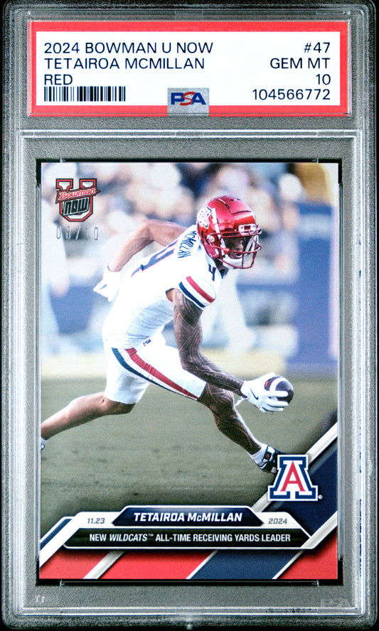 Graded 2024 Topps Bowman U Now Tetairoa McMillan #47 Red /10 Rookie RC Football Card PSA 10 Gem Mint