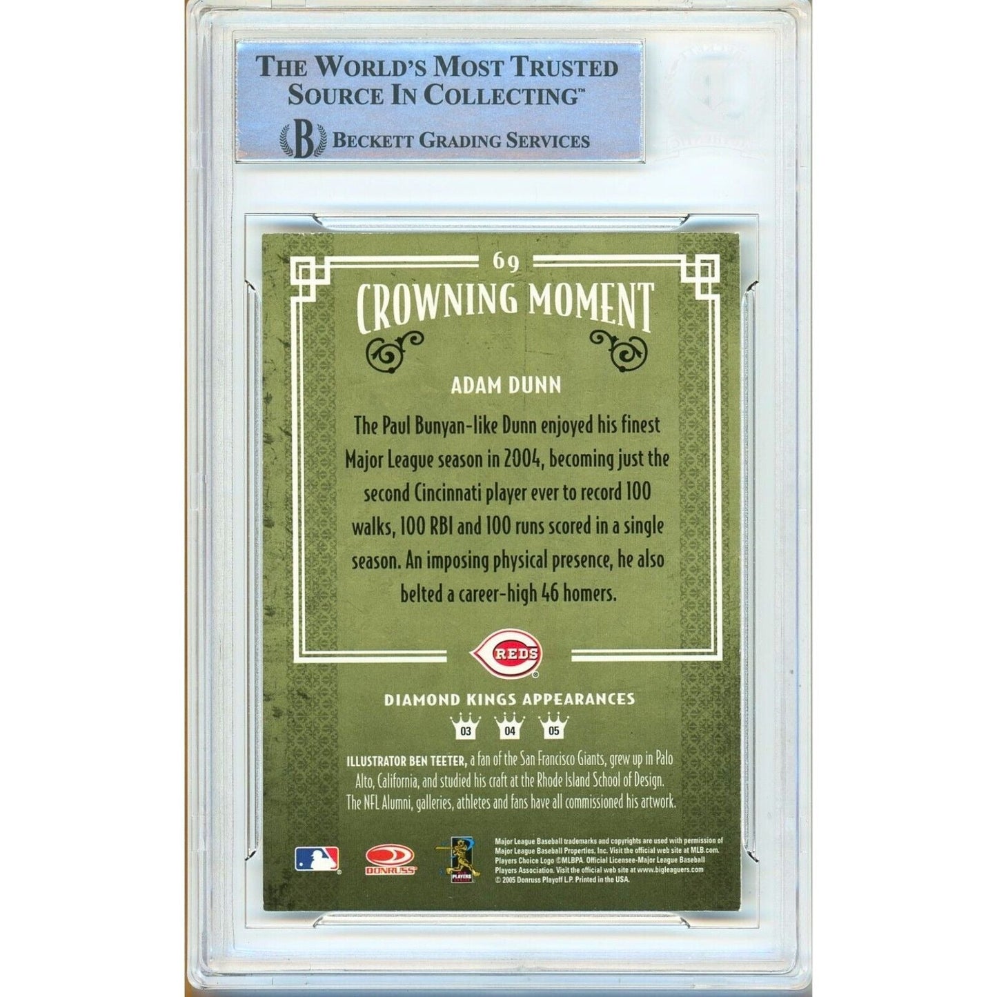 2005 Donruss Diamond Kings #69 — Adam Dunn Cincinnati Reds Autographed Trading Card — Beckett Authentication
