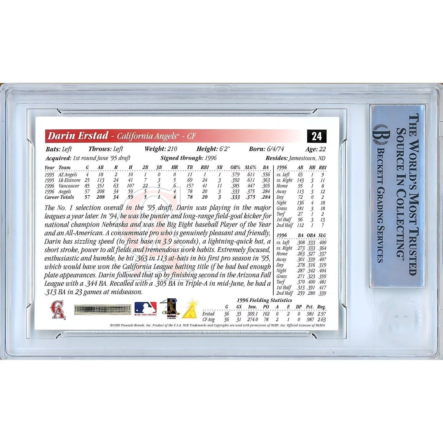 1997 Score #24 — Darin Erstad LA Angels Autographed Trading Card — Beckett Authentication