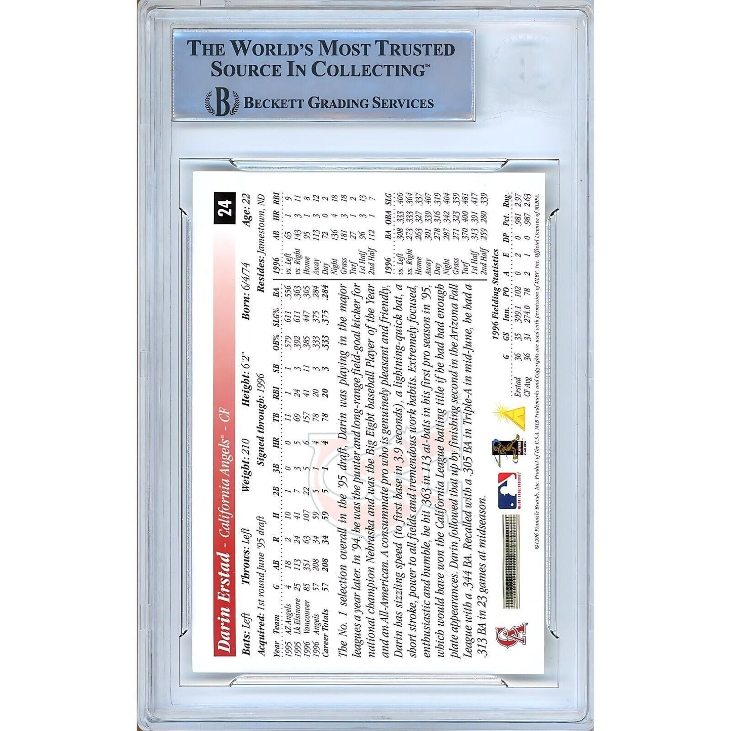 1997 Score #24 — Darin Erstad LA Angels Autographed Trading Card — Beckett Authentication