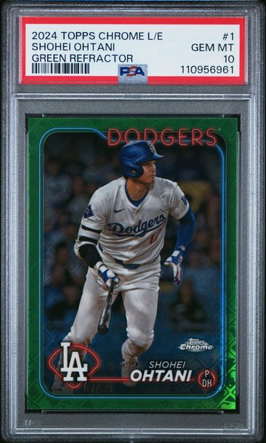 Graded 2024 Topps Chrome L/E Shohei Ohtani #1 /99 Logofractor Green Refractor Baseball Card PSA 10 Gem Mint