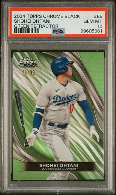 Graded 2024 Topps Chrome Black Shohei Ohtani #85 /99 Green Refractor Baseball Card PSA 10 Gem Mint