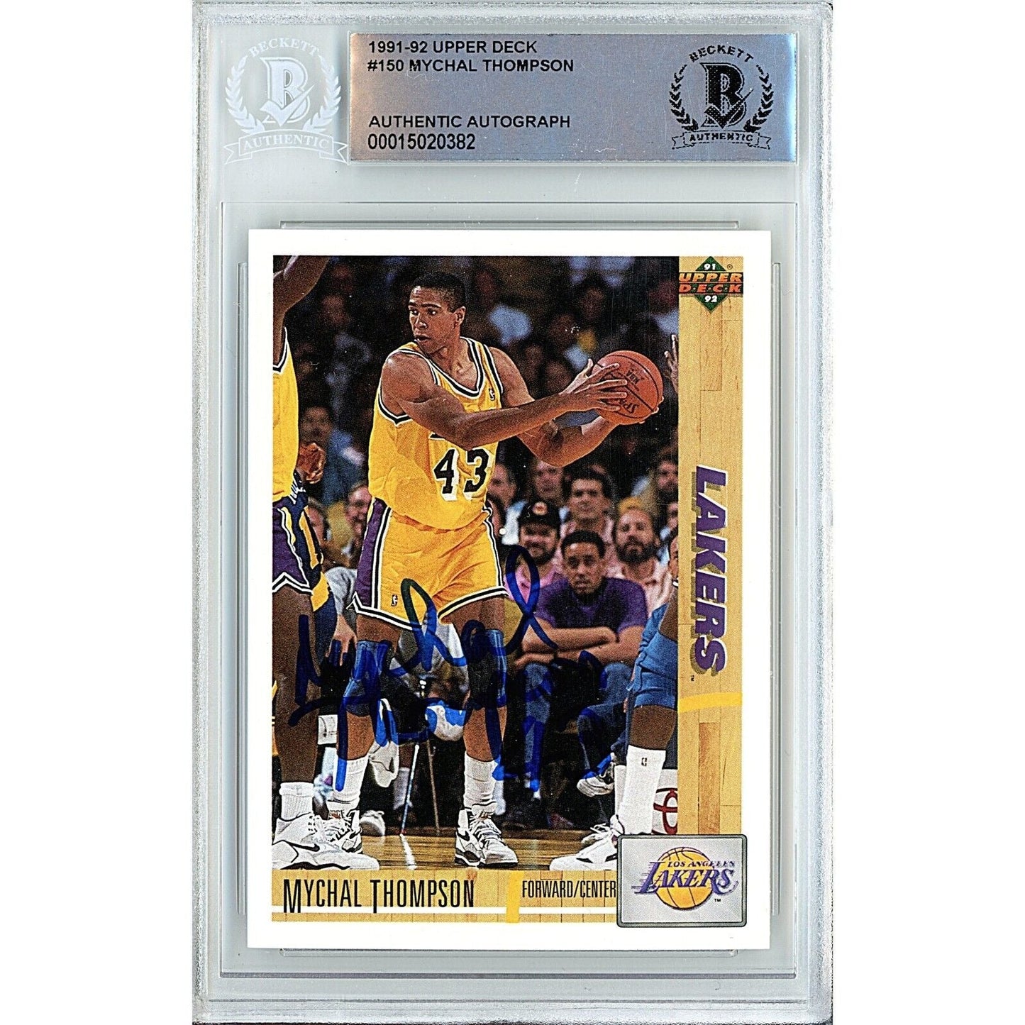 Mychal Thompson Los Angeles Lakers Signed 1991 Upper Deck Card Beckett Auth Auto Slab