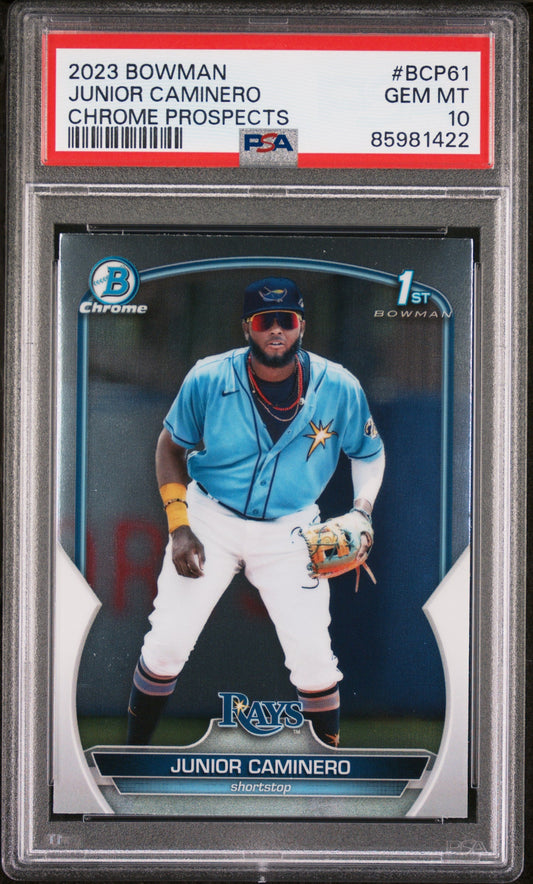 Graded 2023 Topps Bowman Junior Caminero #BCP61 Chrome Prospects Rookie RC Baseball Card PSA 10 Gem Mint