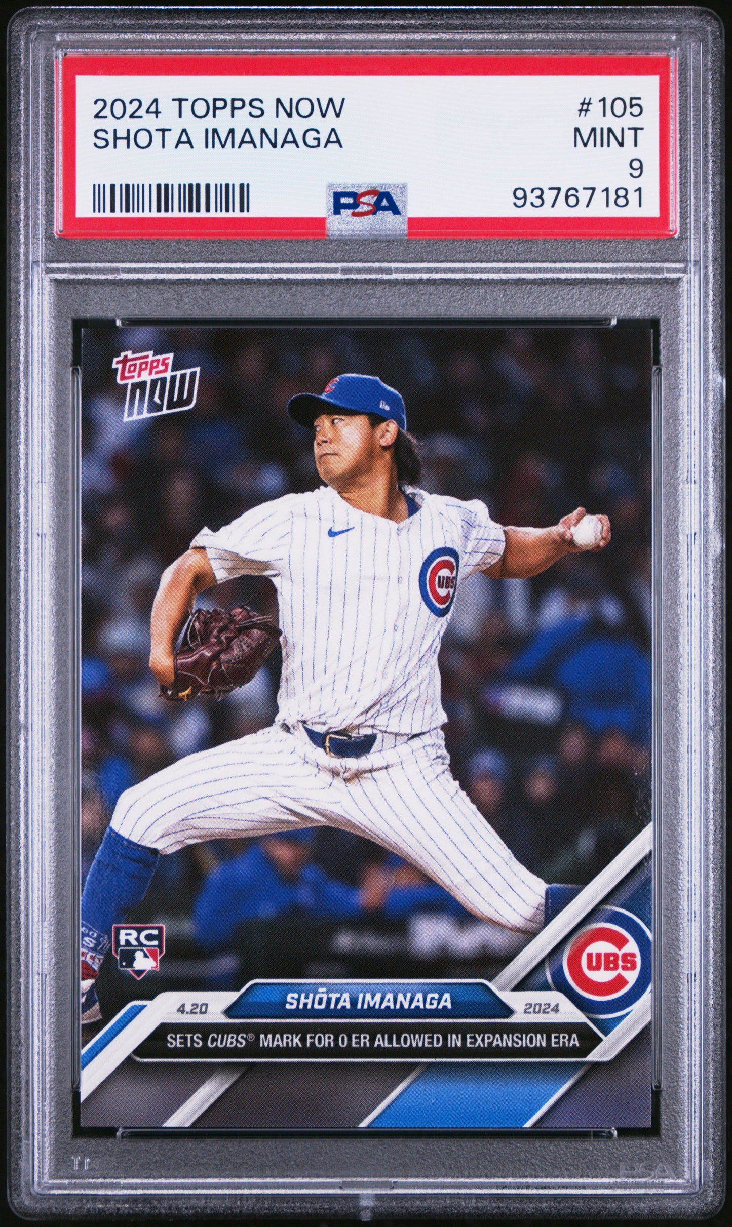 Graded 2024 Topps Now Shota Imanaga #105 Rookie RC Baseball Card PSA 9 Mint