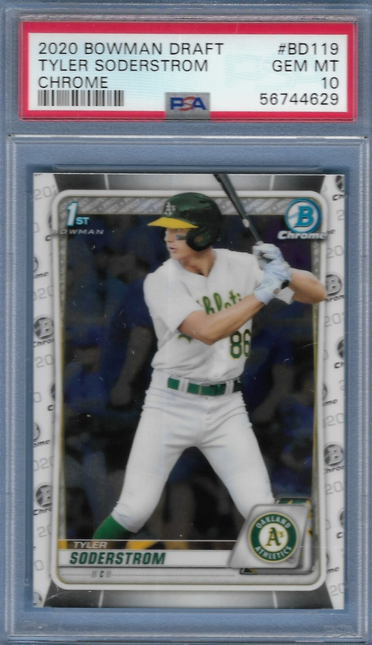 Graded 2020 Topps Bowman Draft Tyler Soderstrom #BD119 Chrome Rookie RC Baseball Card PSA 10 Gem Mint