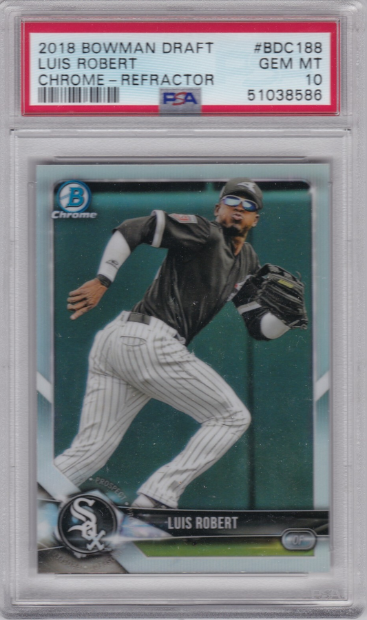 Graded 2018 Topps Bowman Draft Luis Robert #BDC188 Chrome Refractor Baseball Card PSA 10 Gem Mint