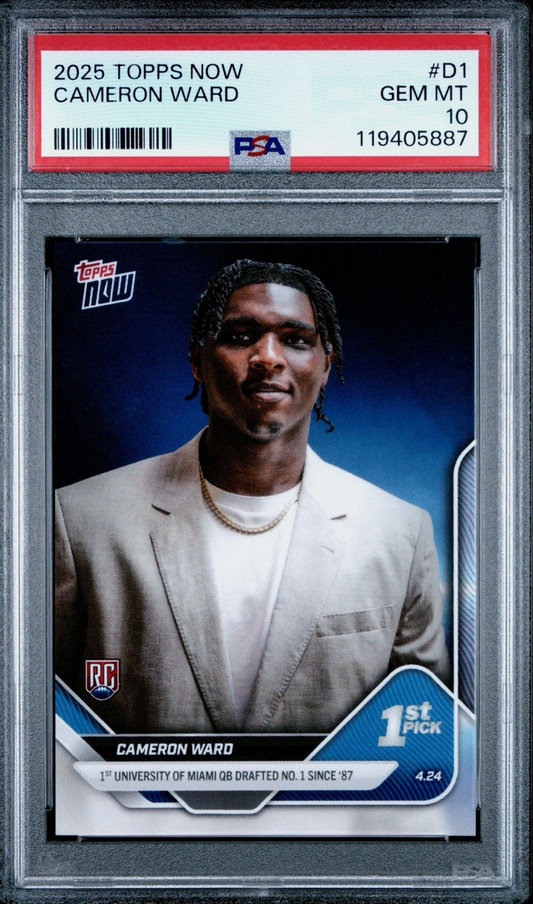 Graded 2025 Topps Now Cam Ward #D1 Rookie RC Football Card PSA 10 Gem Mint