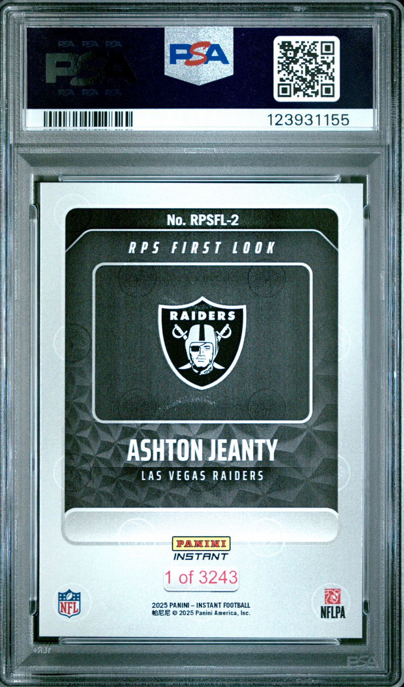 Graded 2025 Panini Instant Ashton Jeanty #RPSFL2 RPS First Look Rookie RC Football Card PSA 9 Mint