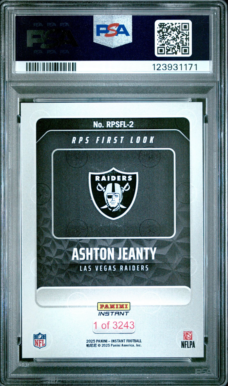 Graded 2025 Panini Instant Ashton Jeanty #RPSFL2 RPS First Look Rookie RC Football Card PSA 8 Near Mint