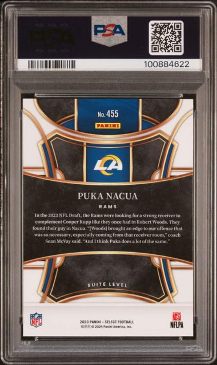 Graded 2023 Panini Select Puka Nacua #455 Rookie RC Football Card PSA 10 Gem Mint