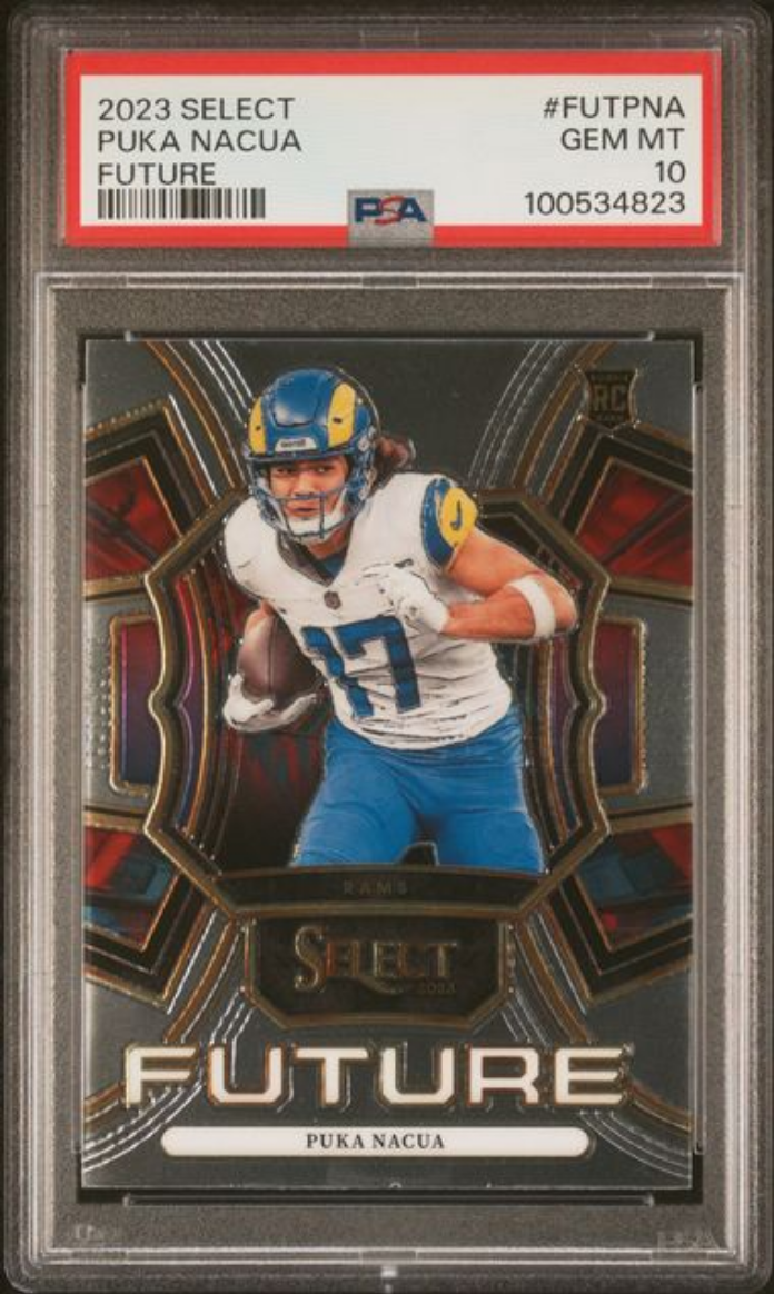 Graded 2023 Panini Select Puka Nacua #FUTPNA Future Rookie RC Football Card PSA 10 Gem Mint