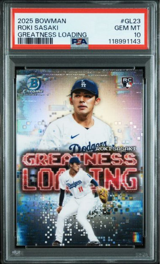 Graded 2025 Topps Bowman Roki Sasaki #GL23 Greatness Loading Rookie RC Baseball Card PSA 10 Gem Mint