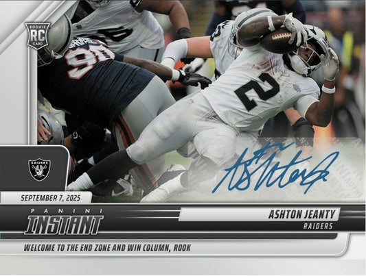 2025 Panini Instant NFL Ashton Jeanty #55 Auto /99 Las Vegas Raiders Rookie RC Football Card