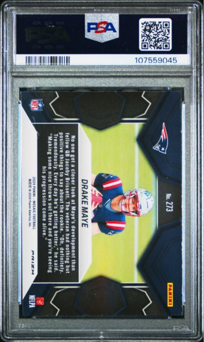 Graded 2024 Panini Mosaic Drake Maye #273 Reactive Blue Rookie RC Football Card PSA 10 Gem Mint